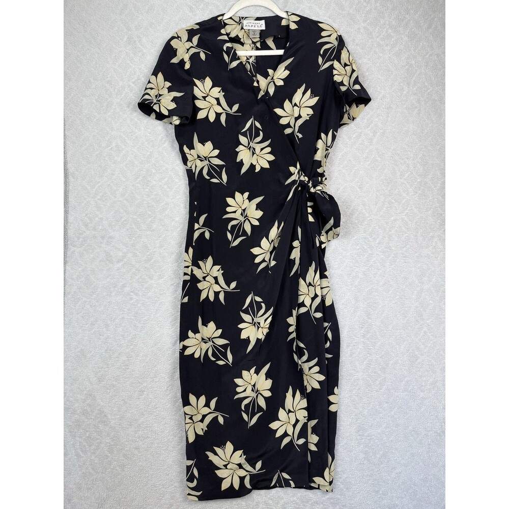 Vtg Adrianna Papell 100% Silk Wrap Dress Womens 6 Blue Floral Feminine Cottage